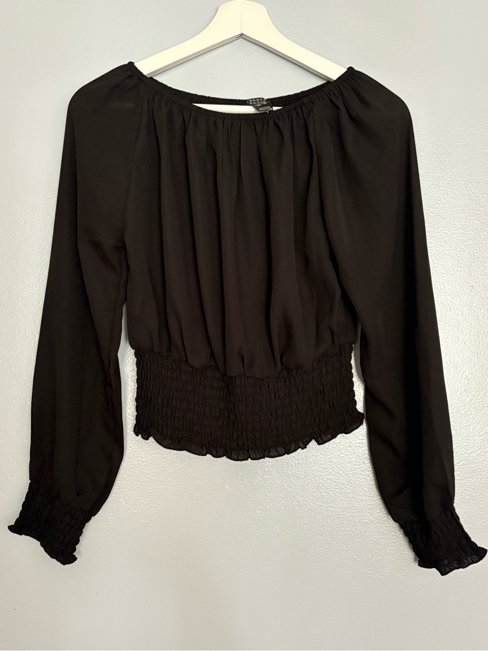 Streetwear Society Black Smocked-Hem Long Sleeve Tunic